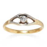 A DIAMOND RING in yellow gold, set with a round cut diamond, unmarked, size N / 6.5, 2.3g.