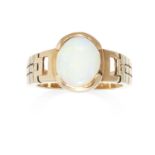 AN OPAL DRESS RING in 9ct yellow gold, set with an oval cabochon, British hallmarks, size U / 10,