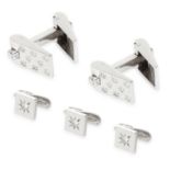 A DIAMOND GENTLEMAN'S DRESS SET, GUBELIN in platinum or white gold, the cufflinks formed of