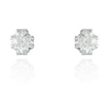 A PAIR OF 0.85 CARAT DIAMOND EAR STUDS in 18ct white gold, each set with an old cut diamond