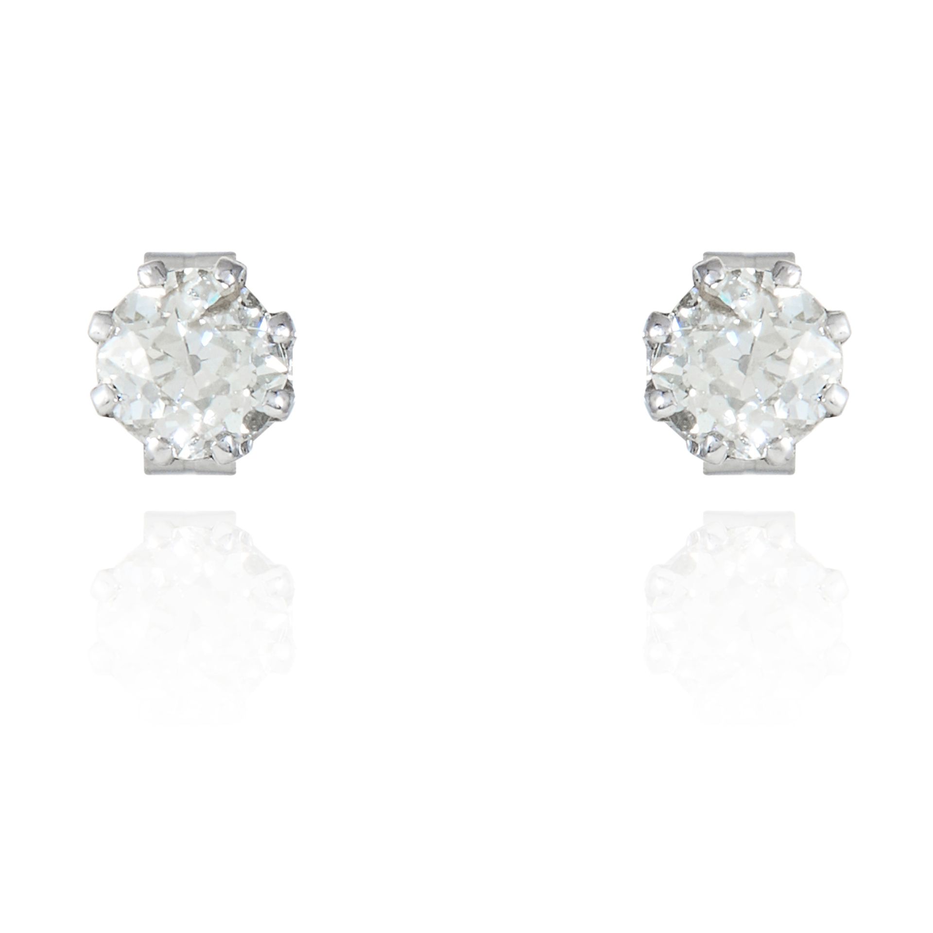 A PAIR OF 0.85 CARAT DIAMOND EAR STUDS in 18ct white gold, each set with an old cut diamond