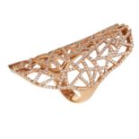 A DIAMOND DRESS RING in 18ct rose gold, the open geometric design jewelled with round cut diamonds