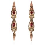 A PAIR OF ANTIQUE CATALAN HESSONITE GARNET EARRINGS, SPANISH EARLY 19TH CENTURY in high carat yellow