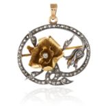 AN ANTIQUE DIAMOND FLOWER BROOCH, 19TH CENTURY in high carat yellow gold or silver, French marks,