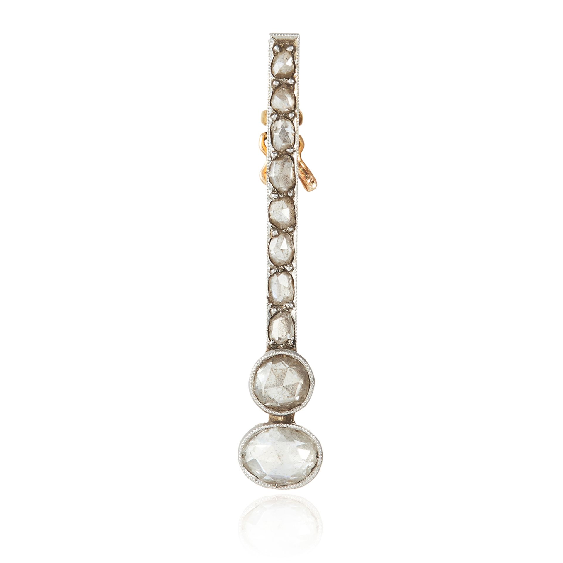 AN ART DECO DIAMOND PENDANT in yellow gold and silver, jewelled with rose cut diamonds, unmarked,