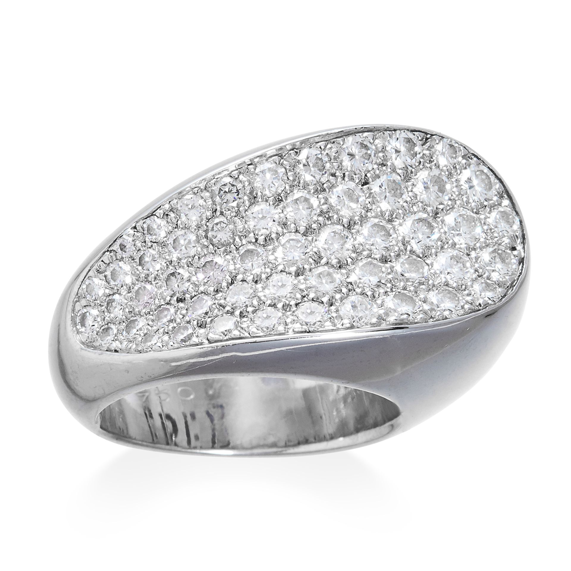 A DIAMOND DRESS RING, FRED in 18ct white gold, jewelled with round cut diamonds totalling