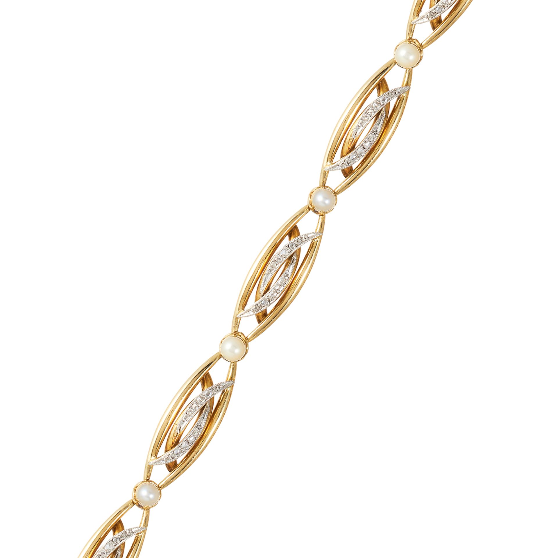 A DIAMOND AND PEARL LINK BRACELET in high carat yellow gold and platinum, comprising of eight - Bild 2 aus 2