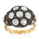 AN ANTIQUE DIAMOND CLUSTER RING, 19TH CENTURY set with seven rose cut diamonds accented by smaller