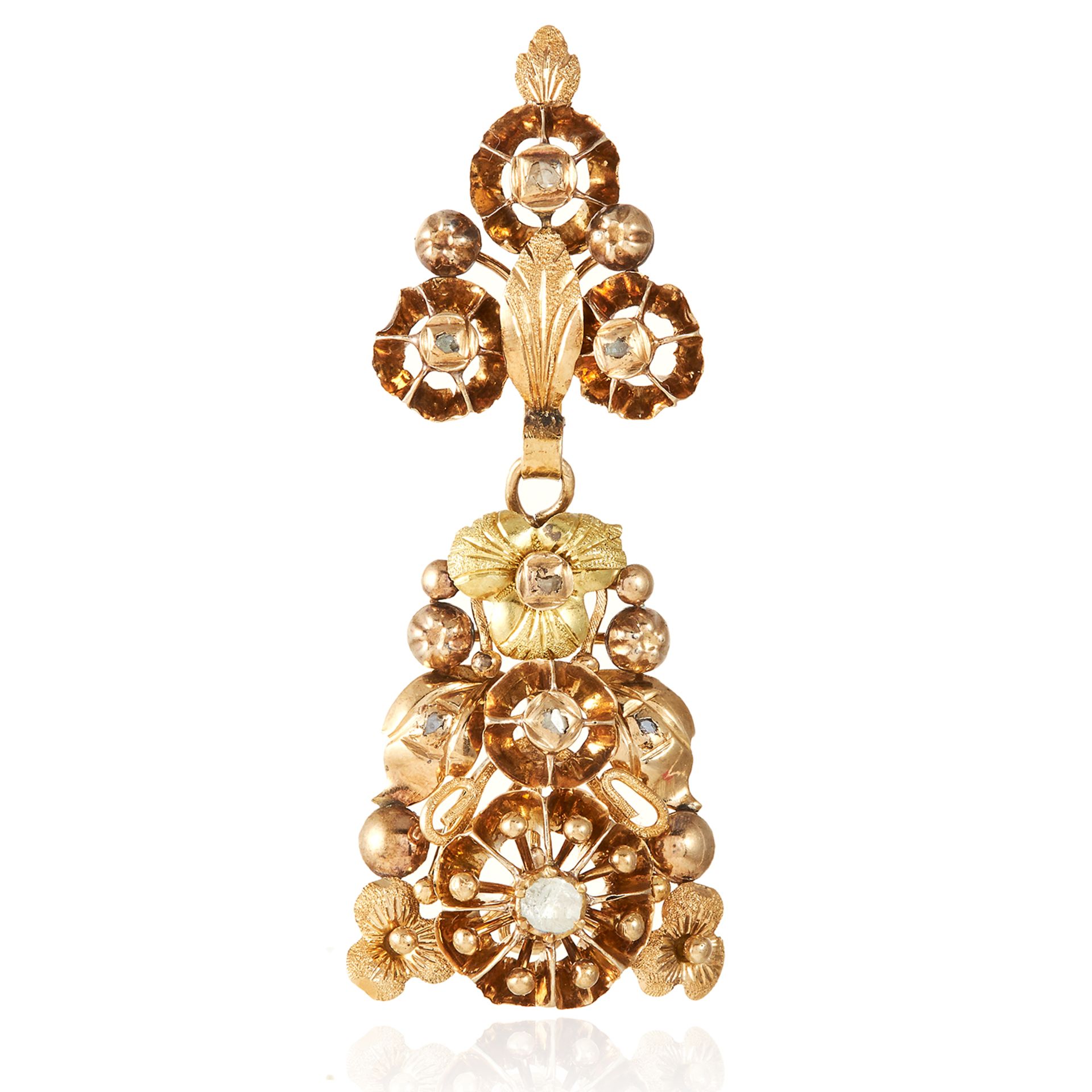 A DIAMOND PENDANT, 19TH CENTURY in high carat yellow gold, jewelled with rose cut diamonds in