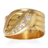 AN ANTIQUE DIAMOND SNAKE RING in 18ct yellow gold, designed as a snake coiled around itself, the