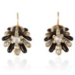 A PAIR OF ANTIQUE DIAMOND AND ENAMEL SCALLOP SHELL EARRINGS in high carat yellow gold, each