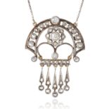 AN ANTIQUE DIAMOND PENDANT NECKLACE, EARLY 20TH CENTURY jewelled with round and rose cut diamonds,