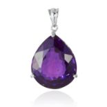 AN AMETHYST PENDANT set with a pear cut amethyst, unmarked, 3.5cm, 8.6g.