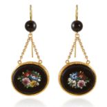 A PAIR OF ANTIQUE MICROMOSAIC EARRINGS, 19TH CENTURY in high carat yellow gold, each suspending an