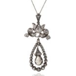 AN ANTIQUE DIAMOND PENDANT, DUTCH 19TH CENTURY in gold and silver, jewelled with rose cut