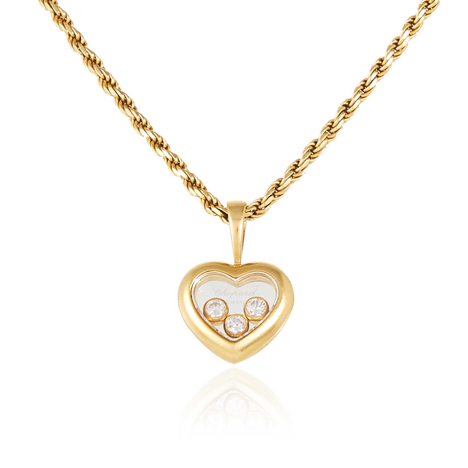 A HAPPY DIAMOND HEART PENDANT AND CHAIN, CHOPARD in 18ct yellow gold, designed as a heart with a