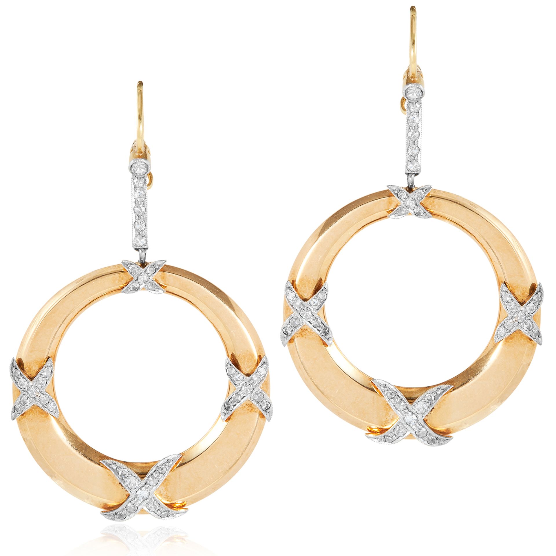 A PAIR OF DIAMOND HOOP EARRINGS in high carat yellow gold, in the manner of Jean Schlumberger for