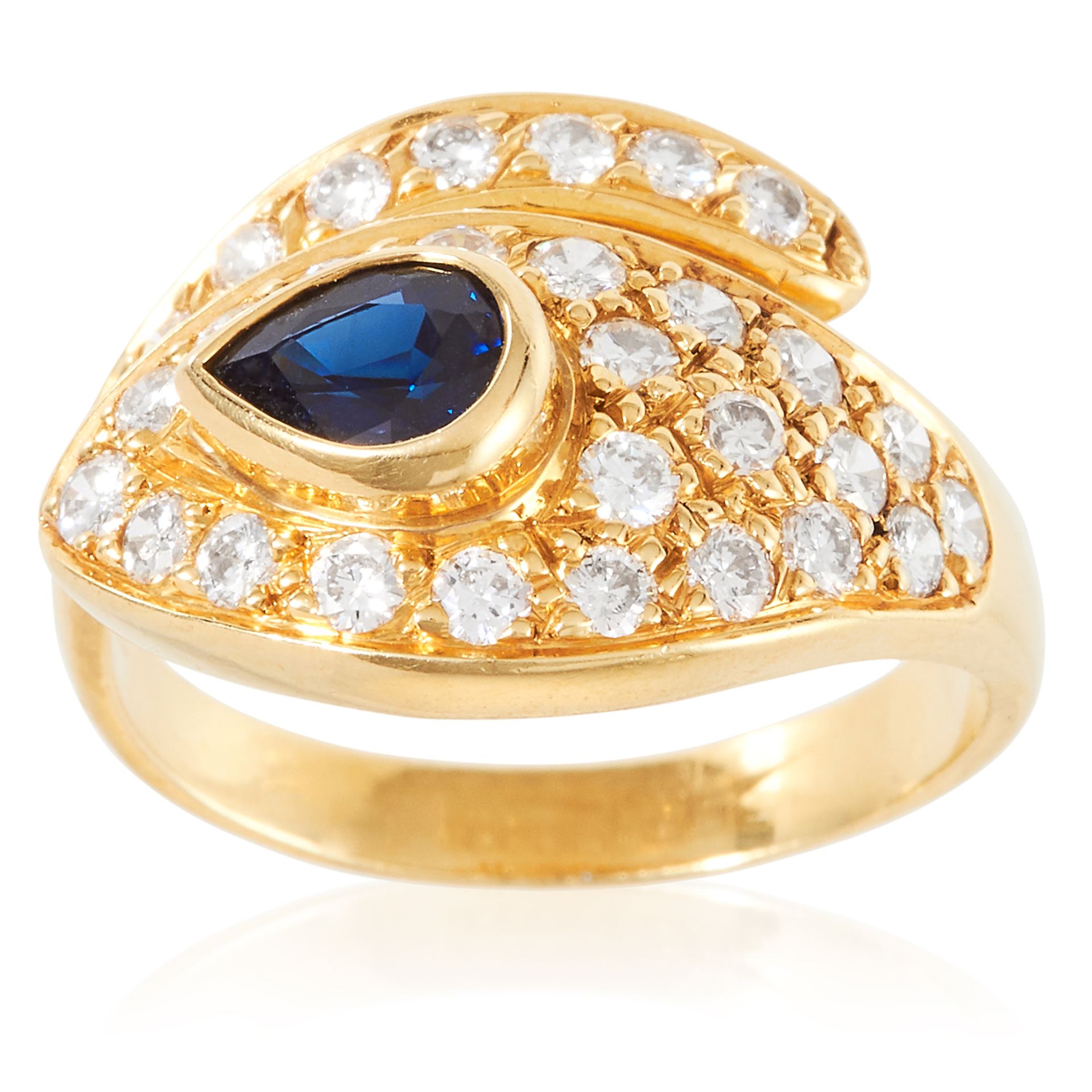 A SAPPHIRE AND DIAMOND SNAKE RING in high carat yellow gold, the ring coiled around on itself, set