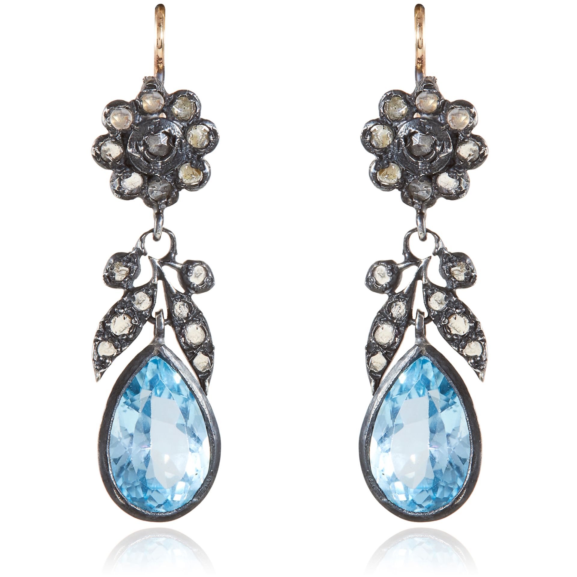 A PAIR OF ANTIQUE AQUAMARINE AND DIAMOND EARRINGS, 19TH CENTURY in gold and silver, each set with