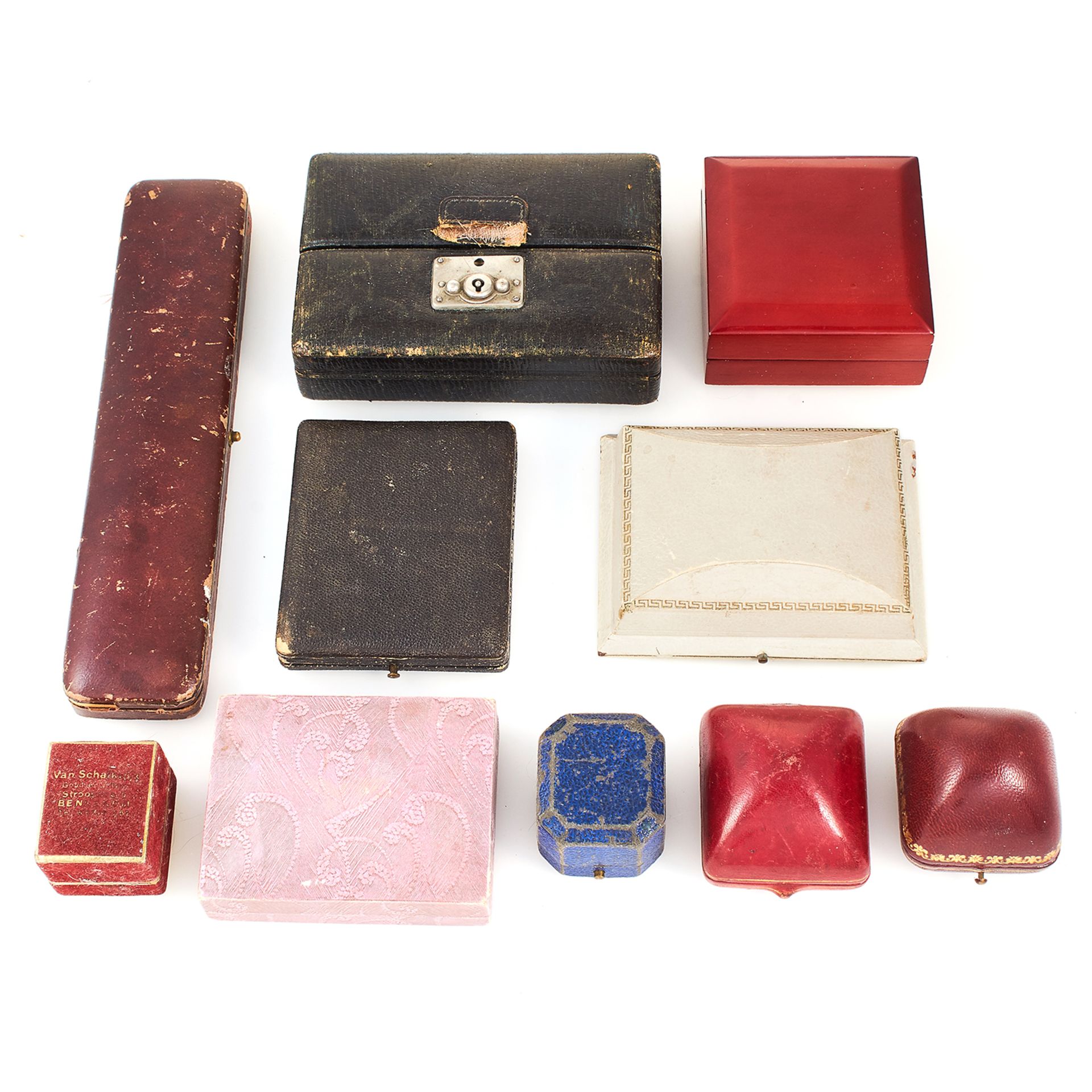 A COLLECTION OF TEN VARIOUS ANTIQUE JEWELLERY BOXES