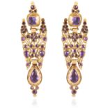 A PAIR OF SPANISH AMETHYST EARRINGS, CATALAN CIRCA 1800 in high carat yellow gold, the articulated