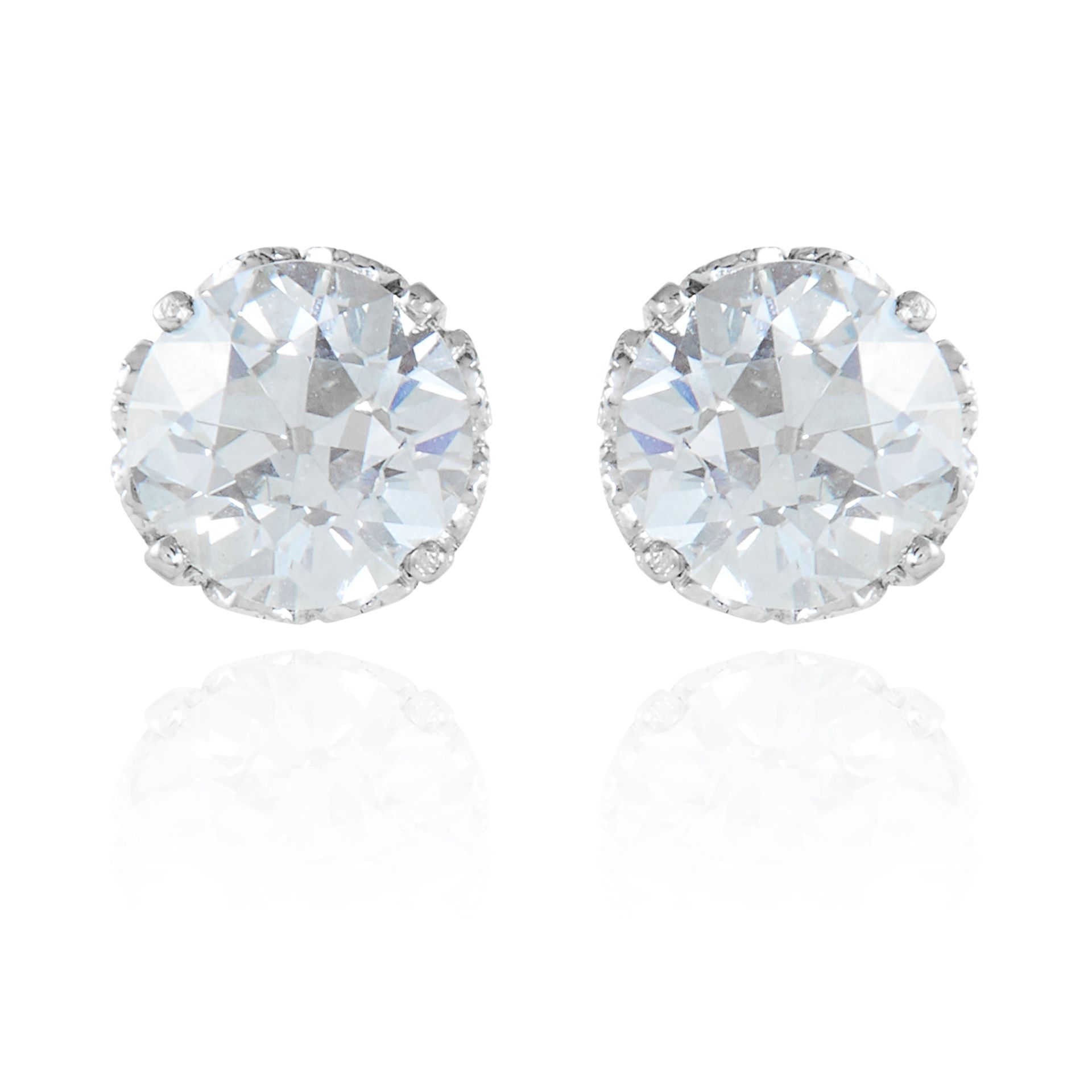 A PAIR OF 1.76 CARAT DIAMOND EAR STUDS in white gold or platinum, set with round cut diamonds