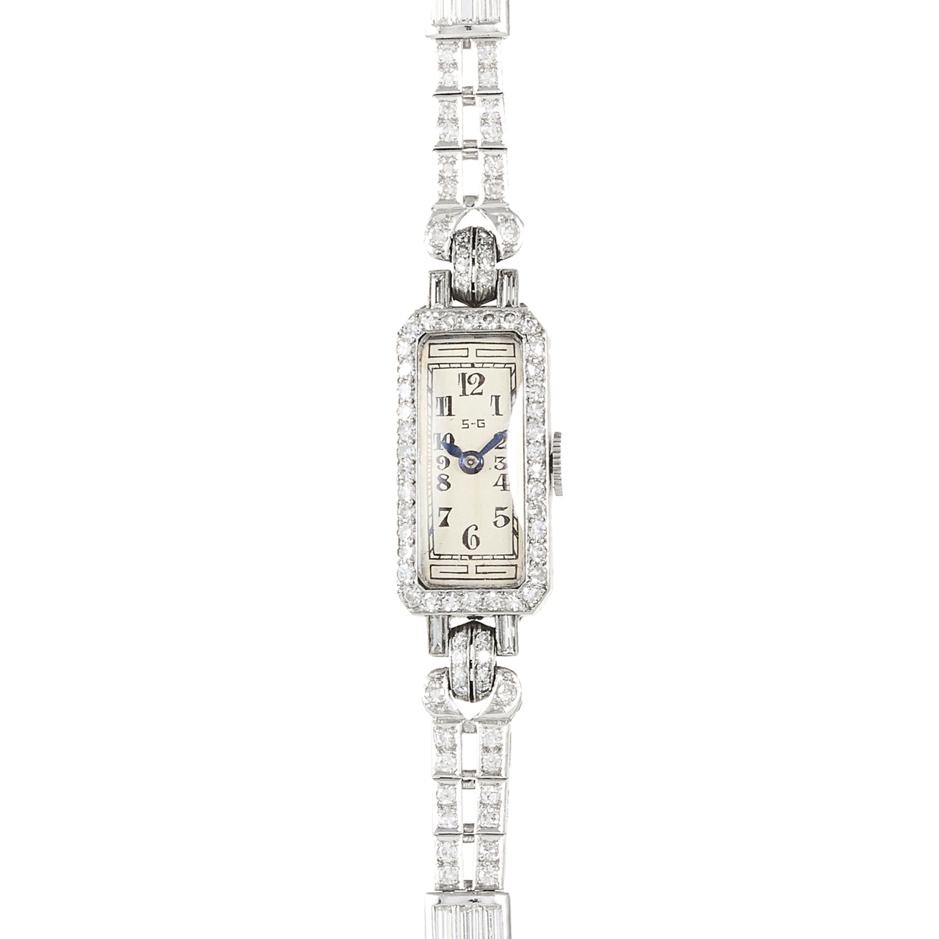 AN ART DECO DIAMOND COCKTAIL WATCH, PATEK PHILIPPE MOVEMENT in white gold or platinum, the strap - Bild 2 aus 2