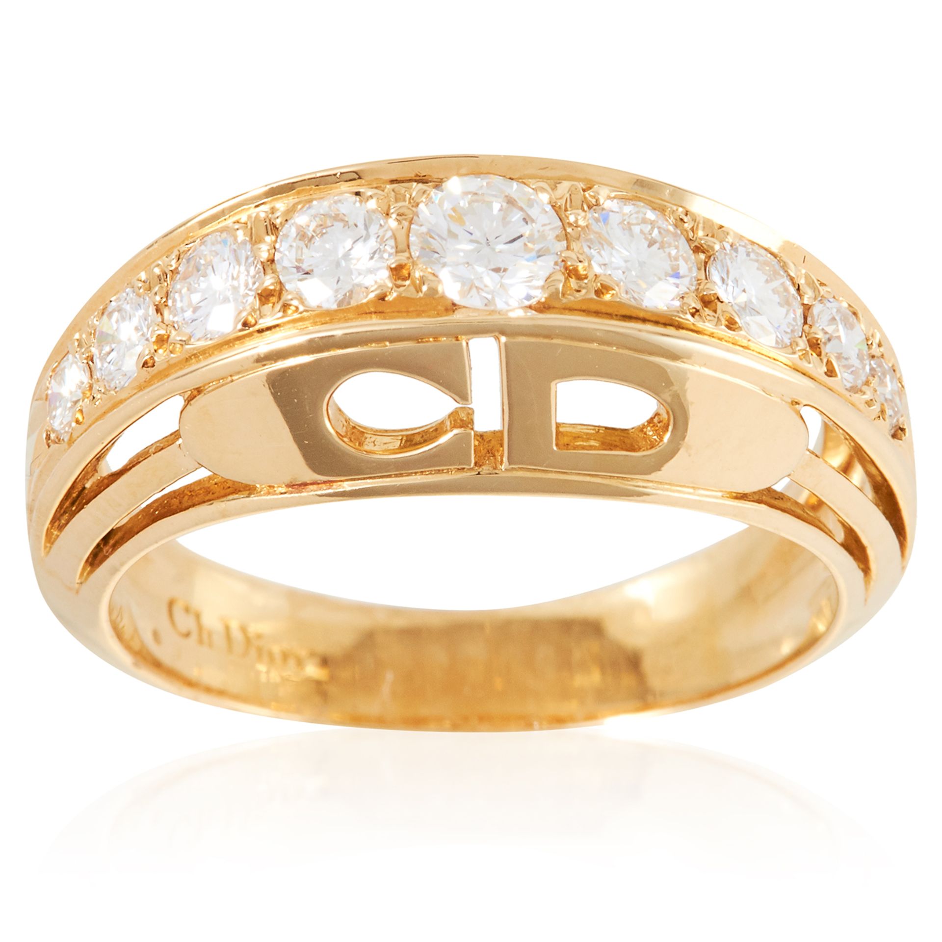 A 1.00 CARAT DIAMOND DRESS RING, DIOR in 18ct yellow gold, set with a row of round cut diamonds