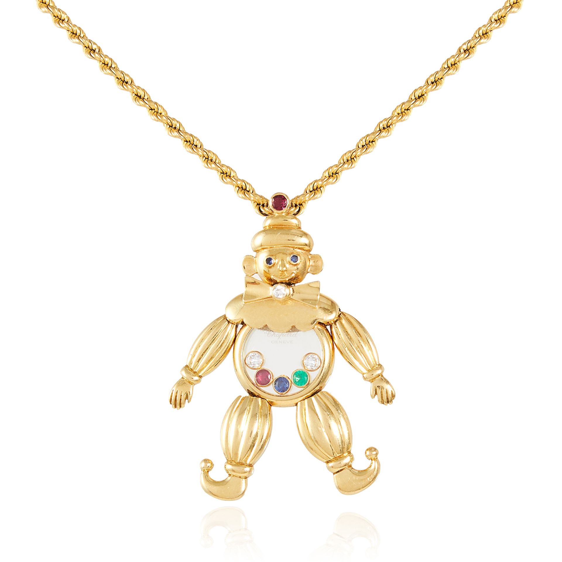 A HAPPY DIAMONDS CLOWN PENDANT, CHOPARD in 18ct yellow gold, the articulated body designed as a