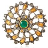 A CHRYSOPRASE, FOILED PASTE AND DIAMOND BROOCH, 19TH CENTURY set with a a central round cut