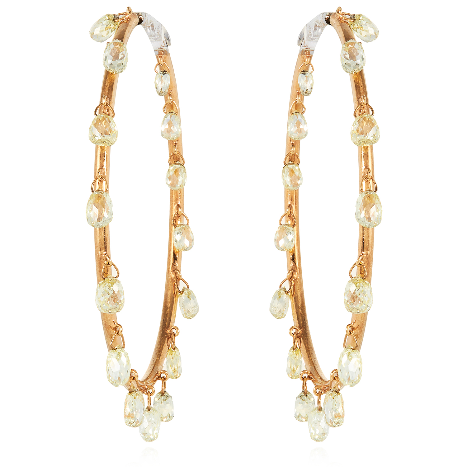 A PAIR OF 6.50 CARAT FANCY YELLOW DIAMOND HOOP EARRINGS in 18ct yellow gold, each designed as a