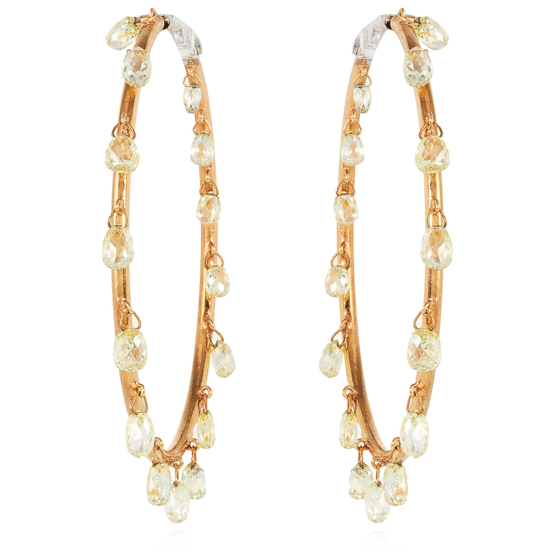 A PAIR OF 6.50 CARAT FANCY YELLOW DIAMOND HOOP EARRINGS in 18ct yellow gold, each designed as a