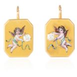 A PAIR OF ANTIQUE DIAMOND AND ENAMEL EARRINGS, FRENCH MID 19TH CENTURY in high carat yellow gold,