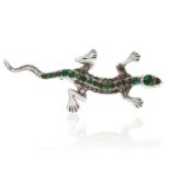 AN ANTIQUE PASTE LIZARD BROOCH in silver, jewelled with various paste stones, stamped 900, 5.7cm,