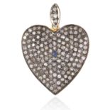 A DIAMOND HEART PENDANT in yellow gold, jewelled with round cut diamonds unmarked, 2.5cm, 3.19g.