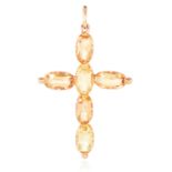 AN ANTIQUE IMPERIAL TOPAZ CRUCIFIX PENDANT, 19TH CENTURY in high carat yellow gold, the cross set