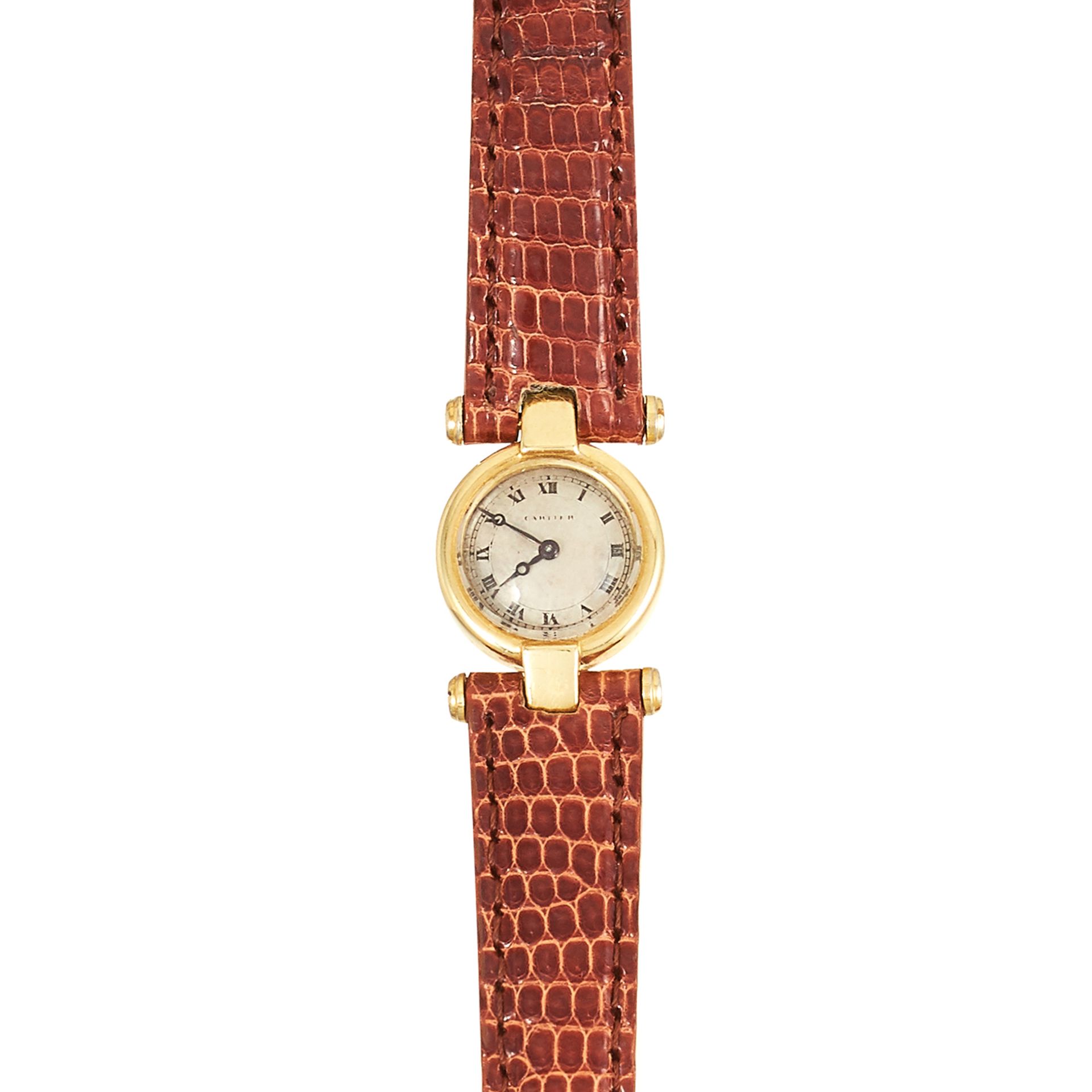 A 'MUST DE CARTIER' LADIES WRISTWATCH, CARTIER with brown leather strap, 20cm, 14.16g.