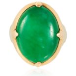 A 14.50 CARAT JADEITE JADE DRESS RING in high carat yellow gold, set with an oval cabochon jadeite