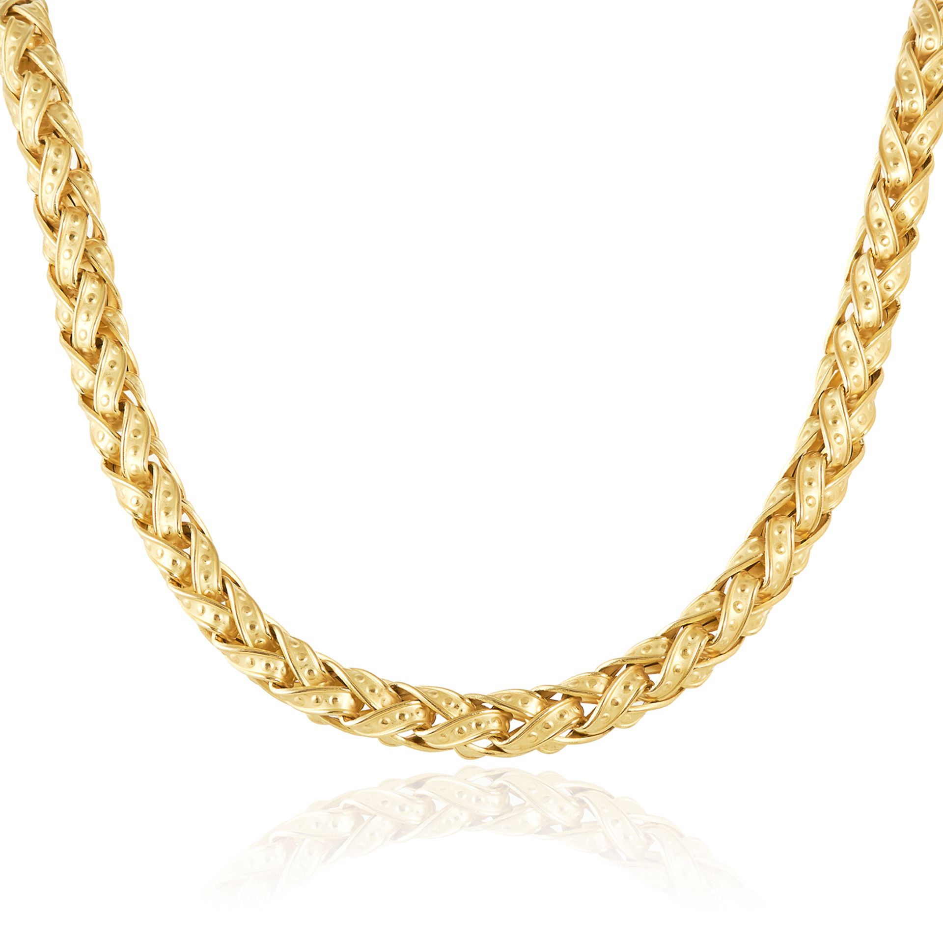 A FANCY LINK CHAIN NECKLACE, SIGNORETTI in 18ct yellow gold, formed of fancy interwoven links with