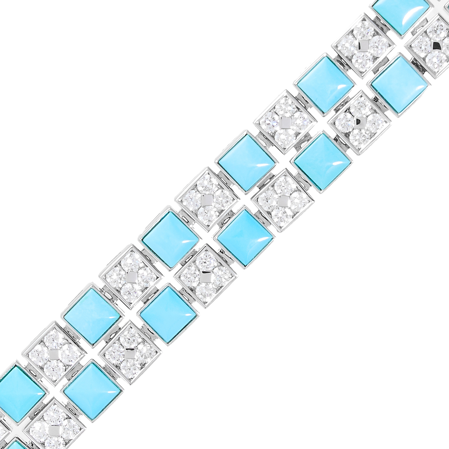 A TURQUOISE AND DIAMOND BRACELET, PICCHIOTTI in 18ct white gold, formed of a double row of - Image 2 of 2