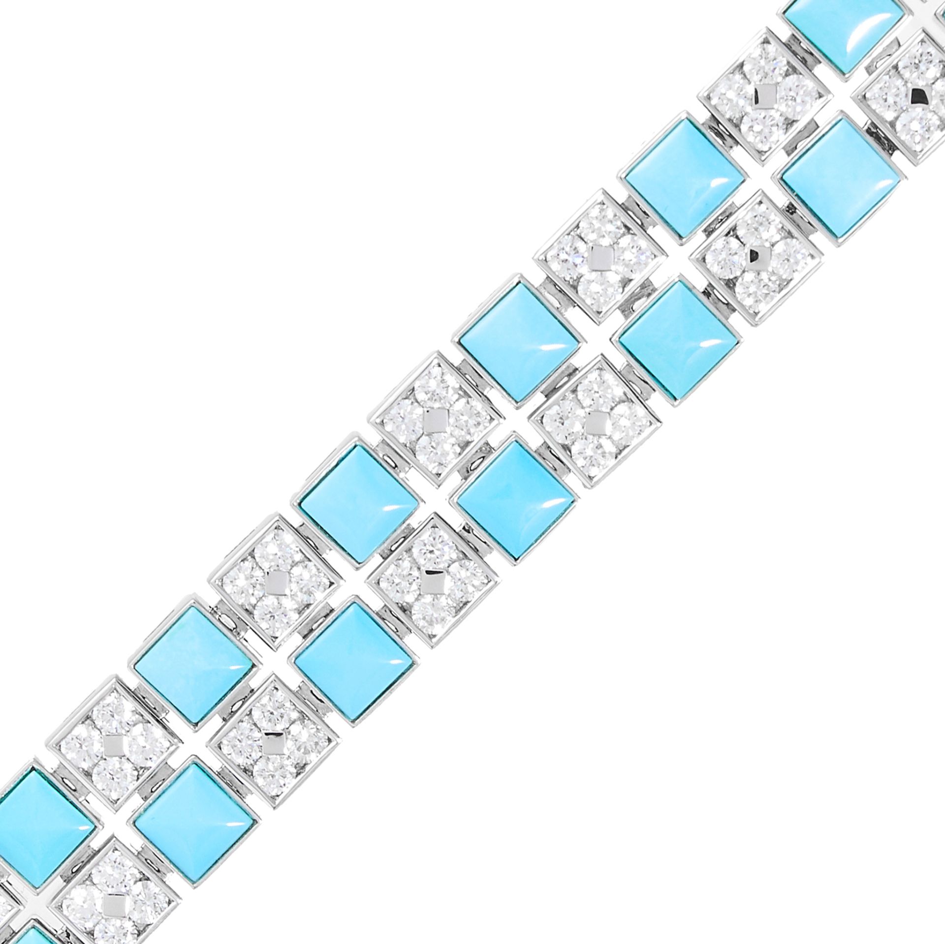 A TURQUOISE AND DIAMOND BRACELET, PICCHIOTTI in 18ct white gold, formed of a double row of - Bild 2 aus 2