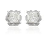 A PAIR OF 0.66 CARAT DIAMOND EAR STUDS in 18ct white gold, set with princess cut diamonds