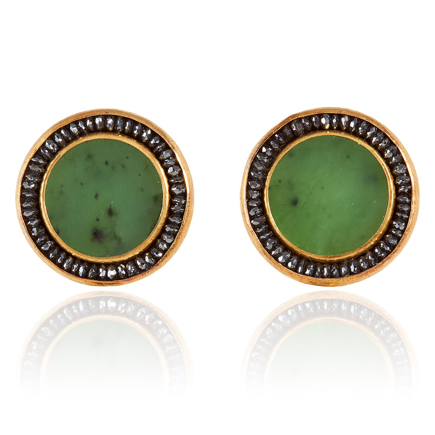 A PAIR OF NEPHRITE JADE AND BLACK DIAMOND DAY AND NIGHT EARRINGS, ZOBEL 2011 in 18ct yellow gold, - Image 2 of 2