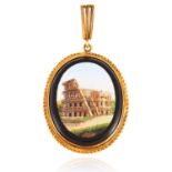 AN ANTIQUE MICROMOSAIC PENDANT, 19TH CENTURY in high carat yellow gold, the oval micromosaic set
