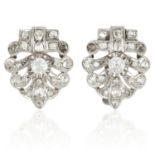 A PAIR OF ART DECO DIAMOND EARRINGS, SPANISH EARLY 20TH CENTURY in platinum or white gold, each of