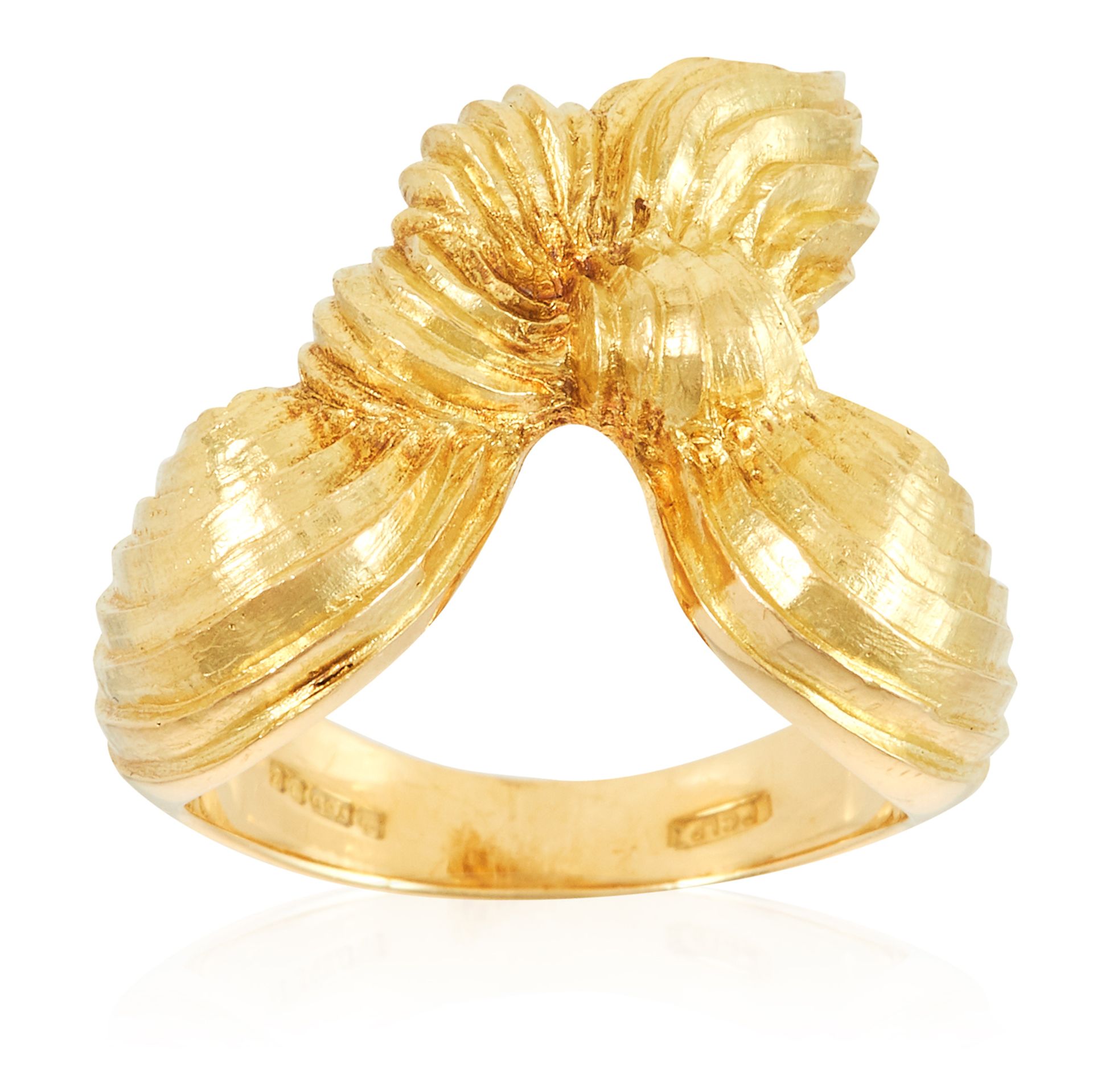 A 'SCARF' DRESS RING in 18ct yellow gold, the stylised design depicting a scarf knotted together