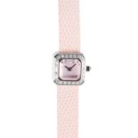 A LADIES SUGAR CUBE DIAMOND WRIST WATCH, CORUM stainless steel case, the face set with a faceted