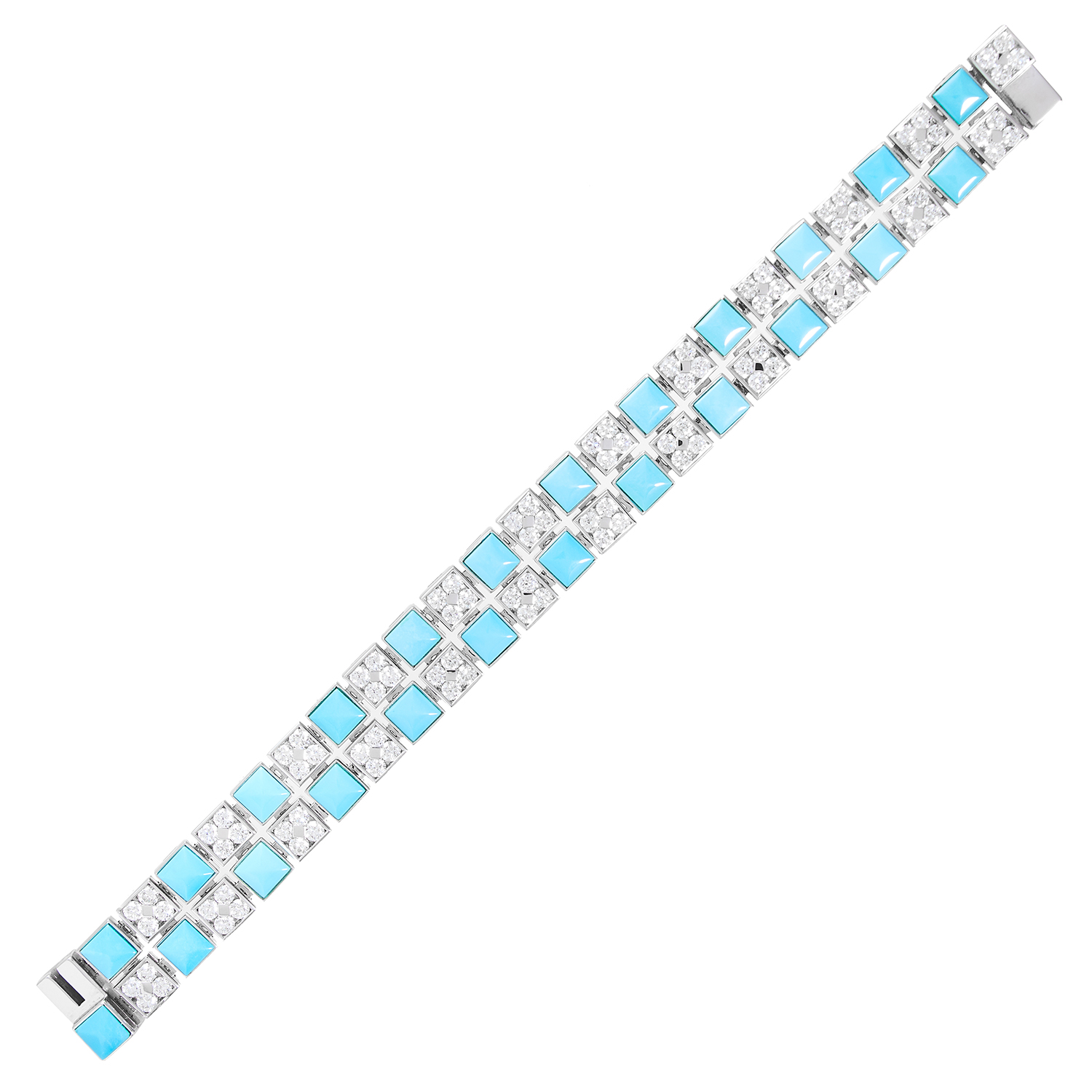 A TURQUOISE AND DIAMOND BRACELET, PICCHIOTTI in 18ct white gold, formed of a double row of
