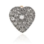 A DIAMOND HEART PENDANT in gold, depicting a heart, set with rose cut diamonds, unmarked, 1.8cm, 2.