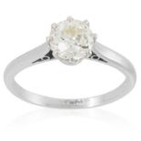 A SOLITAIRE DIAMOND RING in platinum, set with an old cut diamond, stamped PLAT, size L / 5.5, 3.